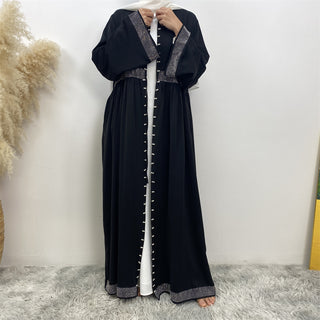 1402#  Latest Eid Abaya Simple Luxury Diamond Pearls With Side Pockets With Front Belt Women 服装 CHAOMENG chaomeng.myshopify.com Black (黑色） / S （5‘0-5‘1） Black (黑色） S （5‘0-5‘1） 
