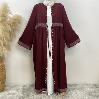 1402#  Latest Eid Abaya Simple Luxury Diamond Pearls With Side Pockets With Front Belt Women 服装 CHAOMENG chaomeng.myshopify.com 