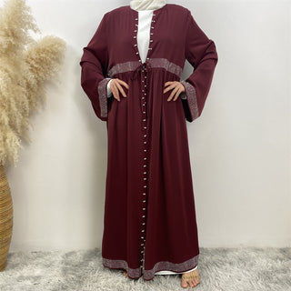 1402#  Latest Eid Abaya Simple Luxury Diamond Pearls With Side Pockets With Front Belt Women 服装 CHAOMENG chaomeng.myshopify.com Maroon （枣红） / S （5‘0-5‘1） Maroon （枣红） S （5‘0-5‘1） 