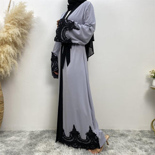 1545#New Arrivals Arab Fashion Printed Lantern Sleeve Cardigan Robe Muslim Abaya - CHAOMENG MUSLIM SHOP