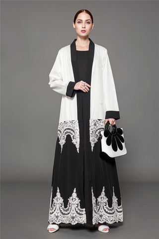 1566# Open lace abaya  muslim long dress - CHAOMENG MUSLIM SHOP
