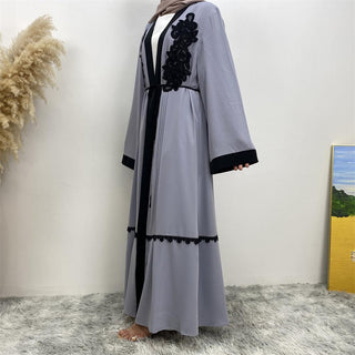 1584# Nida Fabric Simple Elegant Turkey Black Embroidered Abaya - CHAOMENG MUSLIM SHOP