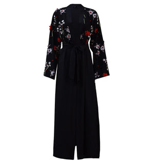 1632#Middle East Fashion Floral Abaya - CHAOMENG MUSLIM SHOP