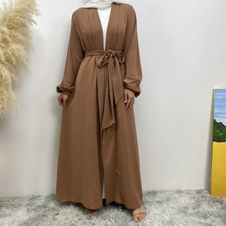 1876#  Hot Sale Solid Color Cuff Big Border With Big Belt Simplicity Versatile Daily Casual Abaya - Premium 服装 from CHAOMENG MUSLIM SHOP - Just $26.90! Shop now at CHAOMENG MUSLIM SHOP