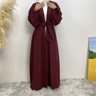 1876#  Hot Sale Solid Color Cuff Big Border With Big Belt Simplicity Versatile Daily Casual Abaya - Premium 服装 from CHAOMENG MUSLIM SHOP - Just $26.90! Shop now at CHAOMENG MUSLIM SHOP