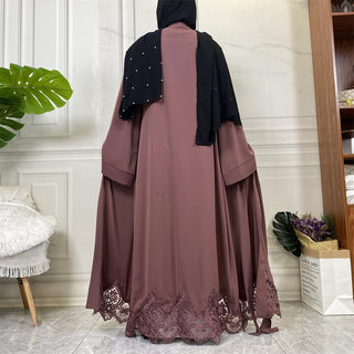 1947# Long Sleeve Beautiful Lace Elegant Simple Abaya For Muslim Women - CHAOMENG MUSLIM SHOP