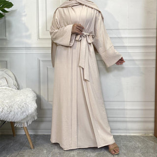1956#[abaya+inner dress+hijab]muslim 3pcs open abaya set plain color outfit hijab 10 colors - Premium  from CHAOMENG - Just $38.90! Shop now at CHAOMENG MUSLIM SHOP