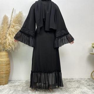 1963# High Quality Black Lace Embroidery Niad Luxury Embroidery Long Robe Abayas - Premium 服饰与配饰 from CHAOMENG - Just $27.90! Shop now at CHAOMENG MUSLIM SHOP