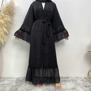 1963# High Quality Black Lace Embroidery Niad Luxury Embroidery Long Robe Abayas - Premium 服饰与配饰 from CHAOMENG - Just $27.90! Shop now at CHAOMENG MUSLIM SHOP