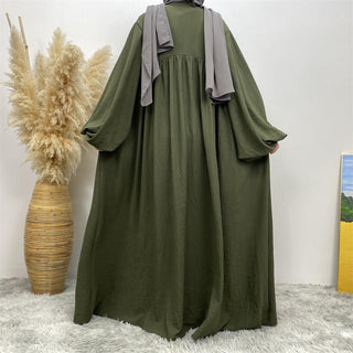 1969# Elastic Cuff Super Big Lantern Sleeves Middle Pleated With Side Pockets Abaya - Premium 服装 from CHAOMENG - Just $28.90! Shop now at CHAOMENG MUSLIM SHOP