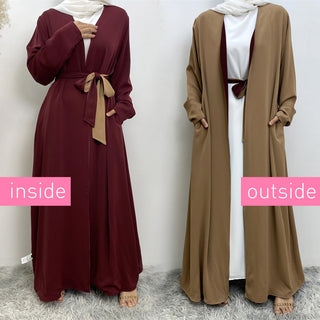 1991# New Double Layer Two Side Wearing Open Abaya Muslim Women Solid Color - Premium 服装 from CHAOMENG - Just $31.90! Shop now at CHAOMENG MUSLIM SHOP