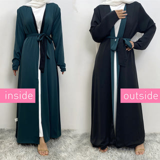 1991# New Double Layer Two Side Wearing Open Abaya Muslim Women Solid Color - Premium 服装 from CHAOMENG - Just $31.90! Shop now at CHAOMENG MUSLIM SHOP