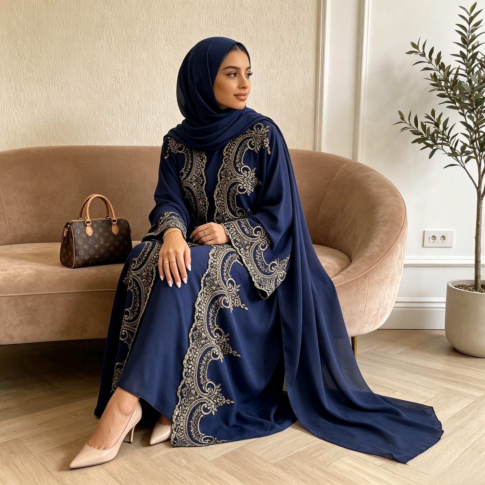 1417# Modern Dubai Embroidery Big Cuff Nida Batwing Sleeve Modest
