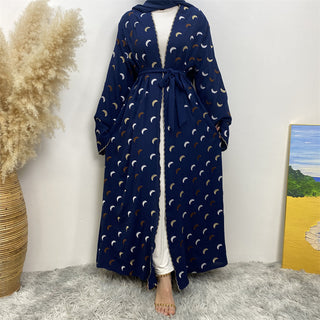 2002#  [With Scarf] 4 Colors Fashion Woman Open Muslim Abaya With Embroidered Moon - Premium 服装 from CHAOMENG - Just $32.90! Shop now at CHAOMENG MUSLIM SHOP