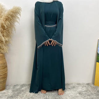 2006+6595#  [2PCS have Chain] Nida fabric two pieces set modest ramadan diamond abayas with sleeveless slip dress 服装 CHAOMENG MUSLIM SHOP chaomeng.myshopify.com Dark Green [2PCS have Chain] / S (5'0-5'1) Dark Green [2PCS have Chain] S (5'0-5'1) 