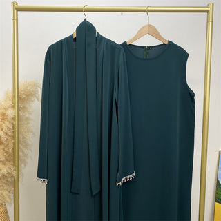 2006+6595#  [2PCS have Chain] Nida fabric two pieces set modest ramadan diamond abayas with sleeveless slip dress 服装 CHAOMENG MUSLIM SHOP chaomeng.myshopify.com Dark Green [2PCS no Chain] / S (5'0-5'1) Dark Green [2PCS no Chain] S (5'0-5'1) 