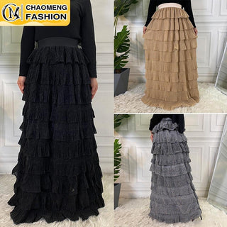 2238#Fashion Multi-Color Patchwork Cakee Layered Maxi Long Skirt - CHAOMENG MUSLIM SHOP