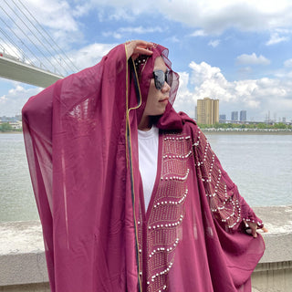 2257#Bat Sleeves Pearls Abaya Elegant Jil-bab - Premium  from CHAOMENG - Just $29.90! Shop now at CHAOMENG MUSLIM SHOP