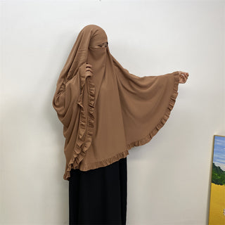 2338# 2024 Fashion ElD One Layer Niqab Hijab Ruffle Women Khimar Muslim Clothing Praver 服装 CHAOMENG chaomeng.myshopify.com Brown（棕色） Brown（棕色）  