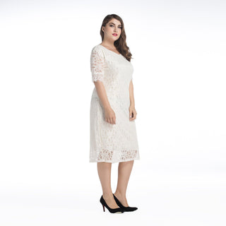 3089# BIG SIZE LACE SQUARE NECK 3/4 SLEEVE DRESS - Premium 服装 from CHAOMENG - Just $15.90! Shop now at CHAOMENG MUSLIM SHOP