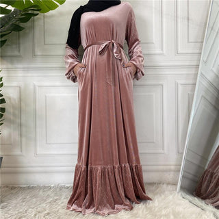6199#Middle East Winter Fall Velvet Long Sleeve Women Muslim Fashion - Premium  from Chaomeng Store - Just $29.90! Shop now at CHAOMENG MUSLIM SHOP
