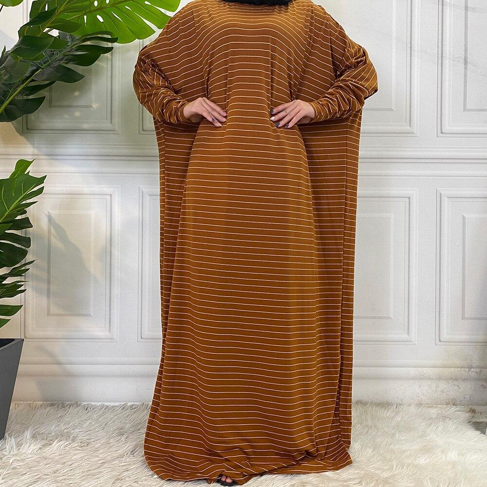 6200#Eid Modest Stripe Maxi Turkey Islamic Clothing Bat Sleeve Casual Loose 