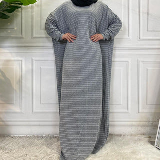 6200#Eid Modest Stripe Maxi Turkey Islamic Clothing Bat Sleeve Casual Loose - CHAOMENG MUSLIM SHOP
