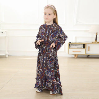 63800#Abaya Modest Fashion Nida Floral Print Little Girls Dress CHAOMENG MUSLIM SHOP muslim abaya dress
