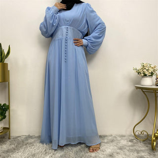 6398#Pretty Chiffon Material Front Side With Cute Buttons Long Dress CHAOMENG MUSLIM SHOP muslim abaya dress