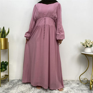 6398#Pretty Chiffon Material Front Side With Cute Buttons Long Dress CHAOMENG MUSLIM SHOP muslim abaya dress