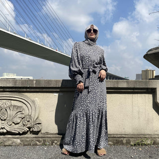 6541#Latest Fashion Floral Print Polka Clothing Long Casual Muslim CHAOMENG MUSLIM SHOP muslim abaya dress