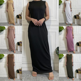6565# Muslim Inner Dress Sleeveless Solid Color Slip Long Dress CHAOMENG MUSLIM SHOP muslim abaya dress