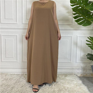 6595#Dubai Abaya Vestido All-Match Casual Wear Sleeveless Inner Dresses CHAOMENG MUSLIM SHOP muslim abaya dress