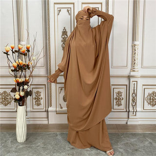 6608#10 Colors Latest Premium Nida Abaya Two Piece Frill Elasticated Cuff Jil-bab Prayer Set CHAOMENG MUSLIM SHOP muslim abaya dress