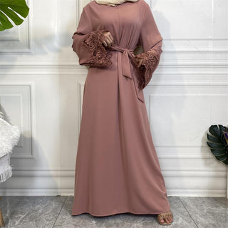 6659#  Nida Flower Lace Loose Sleeve With Front Zipper Casual Dress New Arrival Design CHAOMENG MUSLIM SHOP muslim abaya dress