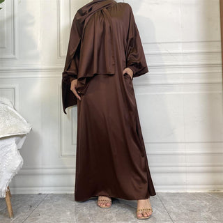 6675# hoodie abaya muslim long prayer dress plain attached scarf  with side pockets CHAOMENG MUSLIM SHOP muslim abaya dress