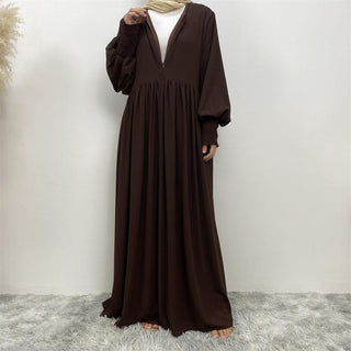 6685# summer solid color front zip a-line dress loose large hem maxi dresses  Eid muslim CHAOMENG MUSLIM SHOP muslim abaya dress