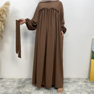 6694#  Eid long sleeve summer simple but luxurious closed dress 8 color CHAOMENG MUSLIM SHOP muslim abaya dress