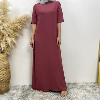 6722# Wrinkle Crepe Fabric Nice Quality Short Sleeve Abaya Dress Muslim Fshion CHAOMENG MUSLIM SHOP muslim abaya dress