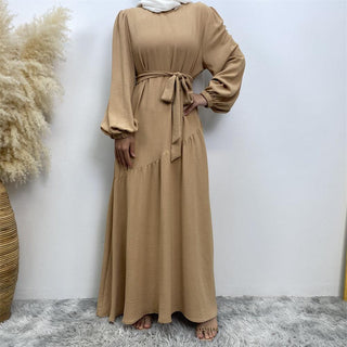 6738# 6 colors crepe fabric elasticated balloon sleeves muslim dress abaya CHAOMENG MUSLIM SHOP muslim abaya dress