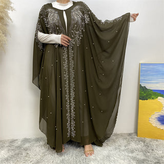 6741# High quality chiffon batwing diamond open abayas with rhinestones and hood 5 colors CHAOMENG MUSLIM SHOP muslim abaya dress