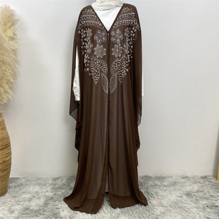 6742#  Muslim Women Fashion High quality chiffon batwing diamond open abayas  5 Colors CHAOMENG MUSLIM SHOP muslim abaya dress