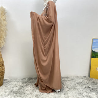 6742#  Muslim Women Fashion High quality chiffon batwing diamond open abayas  5 Colors CHAOMENG MUSLIM SHOP muslim abaya dress