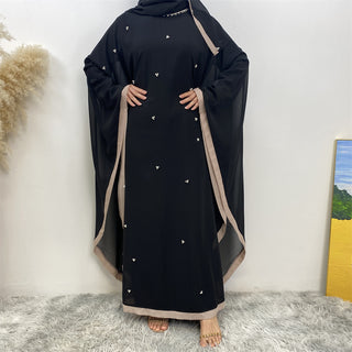 6763#   [with hijab] Eid Fashion Lightweight Chiffon Batwing Sleeves Classy Pearls With Belt Inside Abaya 服装 CHAOMENG chaomeng.myshopify.com Black （黑色） / S （5‘0-5'1） Black （黑色） S （5‘0-5'1） 