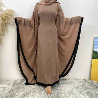 6763#   [with hijab] Eid Fashion Lightweight Chiffon Batwing Sleeves Classy Pearls With Belt Inside Abaya 服装 CHAOMENG chaomeng.myshopify.com 