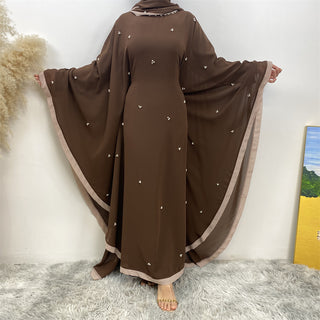 6763#   [with hijab] Eid Fashion Lightweight Chiffon Batwing Sleeves Classy Pearls With Belt Inside Abaya 服装 CHAOMENG chaomeng.myshopify.com Coffee（咖啡） / S （5‘0-5'1） Coffee（咖啡） S （5‘0-5'1） 