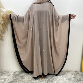 6763#   [with hijab] Eid Fashion Lightweight Chiffon Batwing Sleeves Classy Pearls With Belt Inside Abaya 服装 CHAOMENG chaomeng.myshopify.com Light Beige （浅杏） / S （5‘0-5'1） Light Beige （浅杏） S （5‘0-5'1） 
