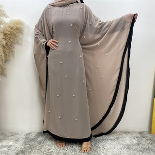 6763#   [with hijab] Eid Fashion Lightweight Chiffon Batwing Sleeves Classy Pearls With Belt Inside Abaya 服装 CHAOMENG chaomeng.myshopify.com 