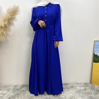 6771#  Eid Front Open Button Attach With Belt High Quality Woman Fahsion Muslim Dress 服装 CHAOMENG chaomeng.myshopify.com Blue（蓝色） / S (5'0-5'1) Blue（蓝色） S (5'0-5'1) 