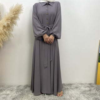 6771#  Eid Front Open Button Attach With Belt High Quality Woman Fahsion Muslim Dress 服装 CHAOMENG chaomeng.myshopify.com Grey（灰色） / S (5'0-5'1) Grey（灰色） S (5'0-5'1) 